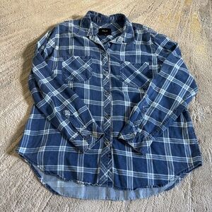 Rails blue white plaid flannel shirt Carter Midnight Grid button down large